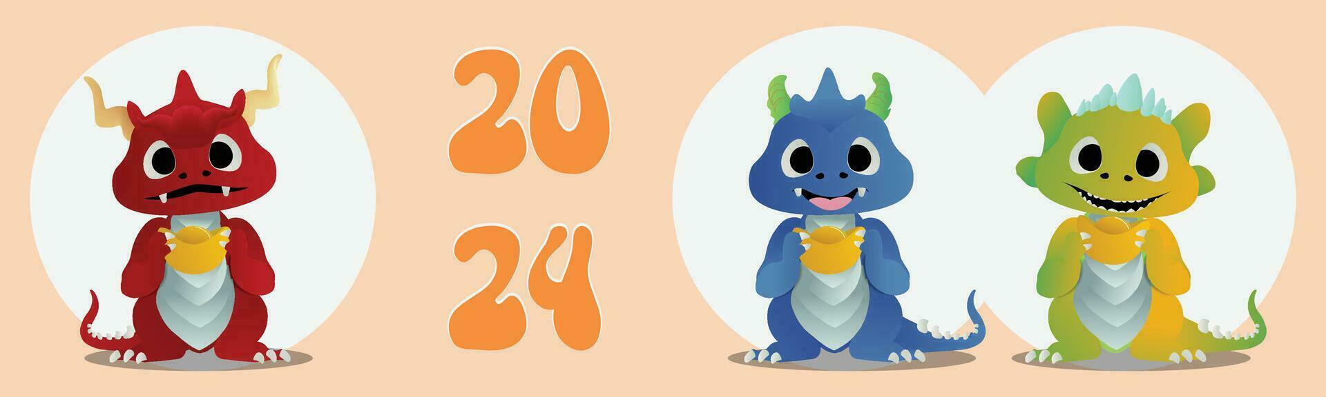 Chinese New Year 2024, the year of the Dragon, vector