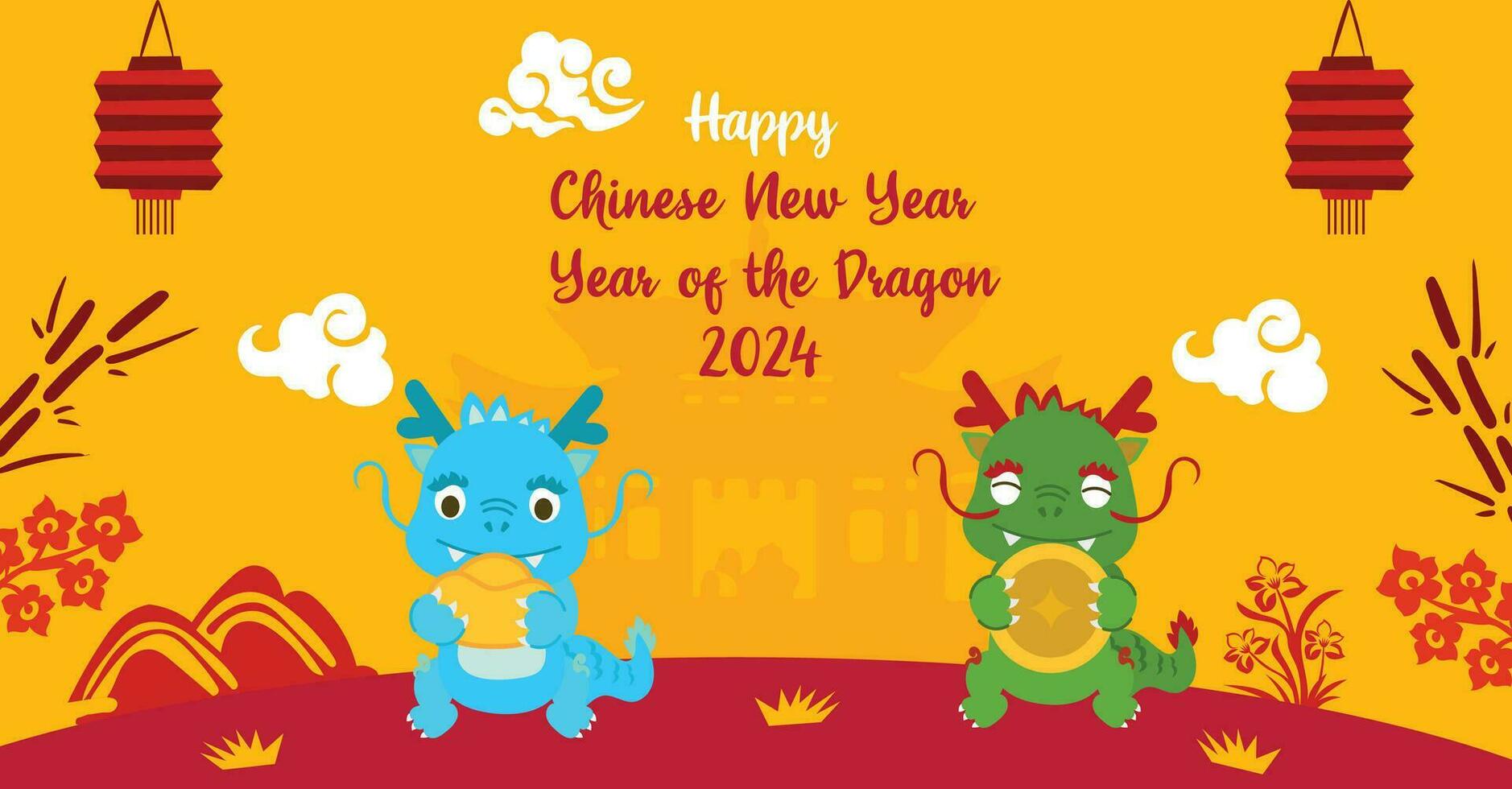 Chinese New Year 2024, the year of the Dragon, vector