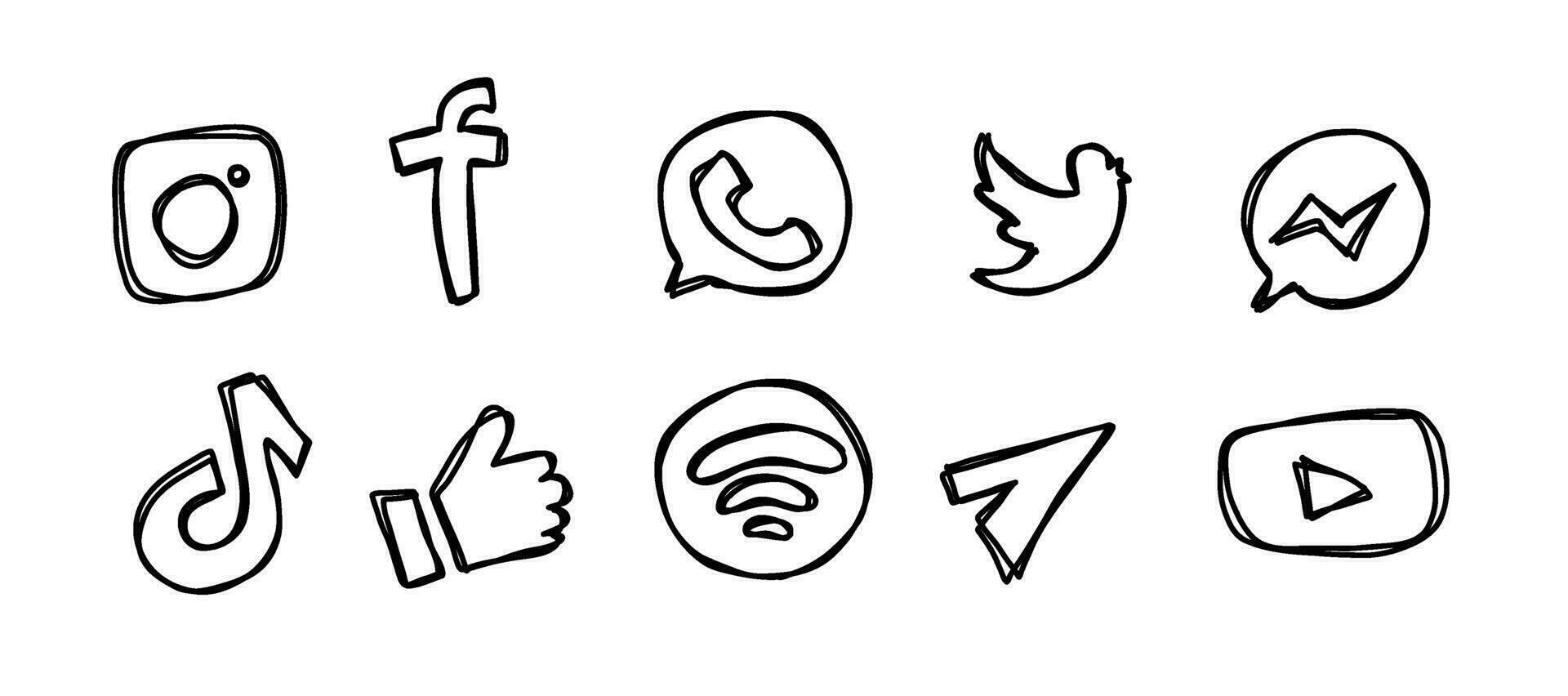 Social media icons on white background. logo Instagram, youtube, Spotify, telegram, facebook, twitter, tiktoc, what's app icons doodle style. vector