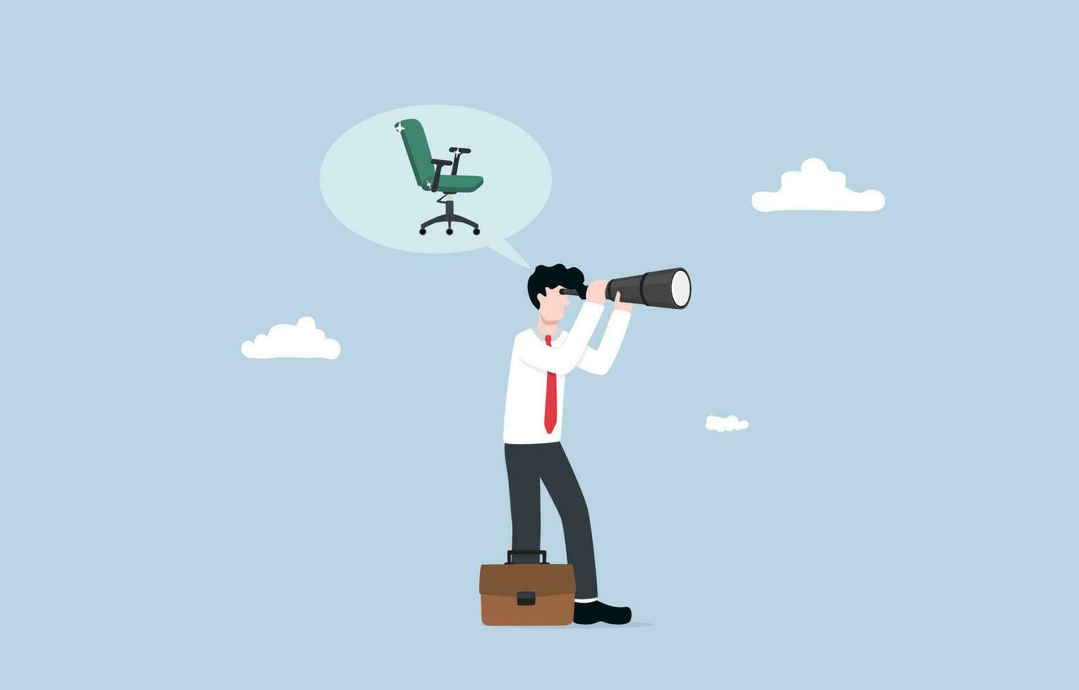 Job search, seeking for interest job position, new career opportunity for bright future concept, Businessman using telescope to find new vacant chair. vector