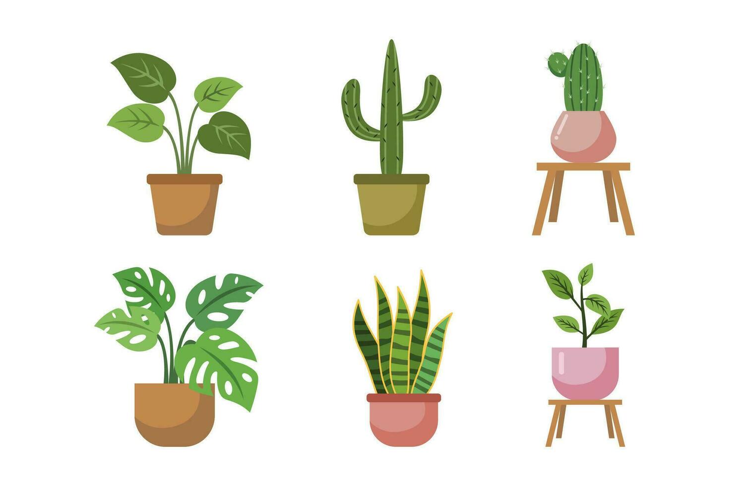 Houseplant on a pot collection flat illustration isolated on white background vector
