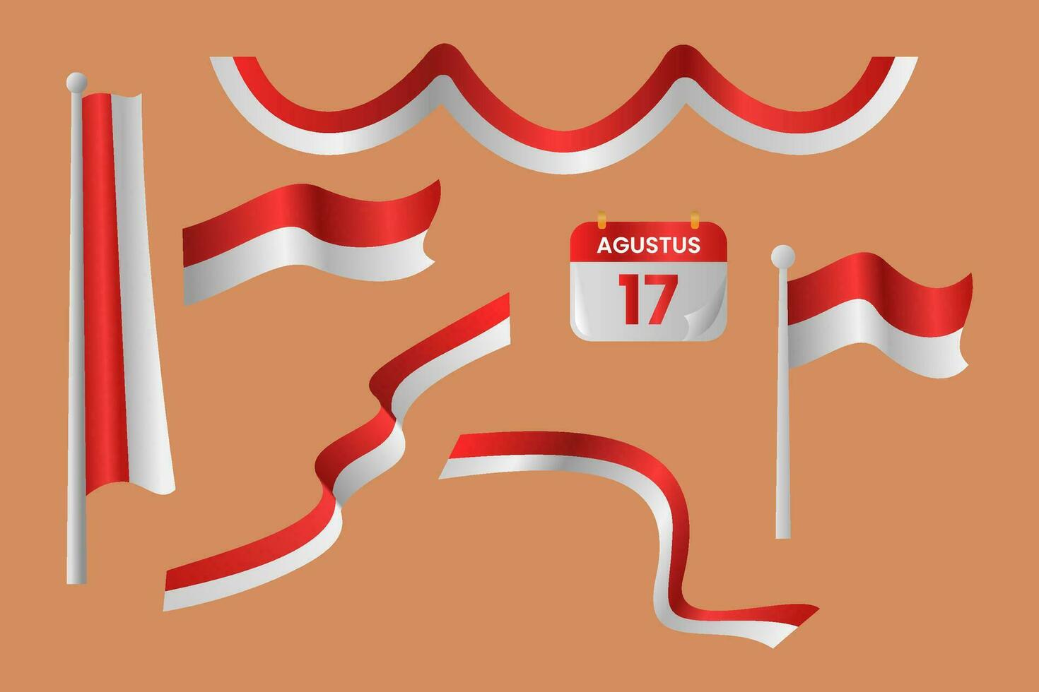 conjunto de rojo y blanco Indonesia bandera y cintas vector