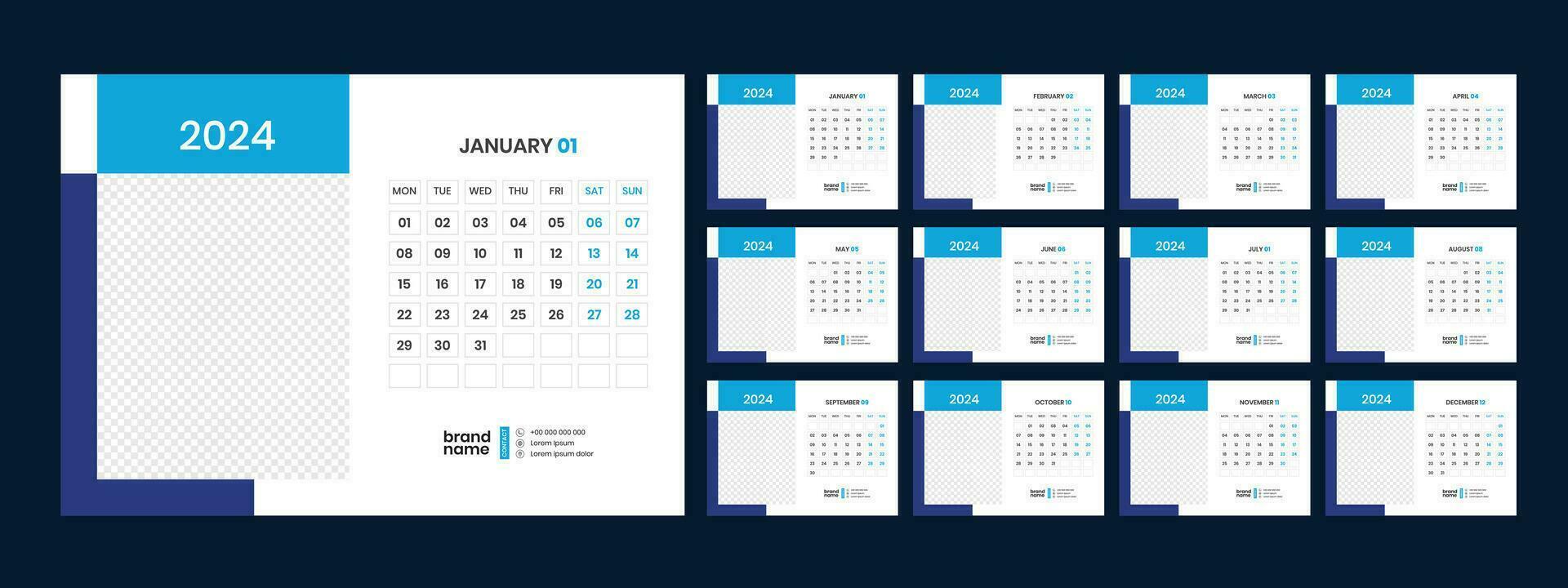 Desk Calendar Template 2024 vector