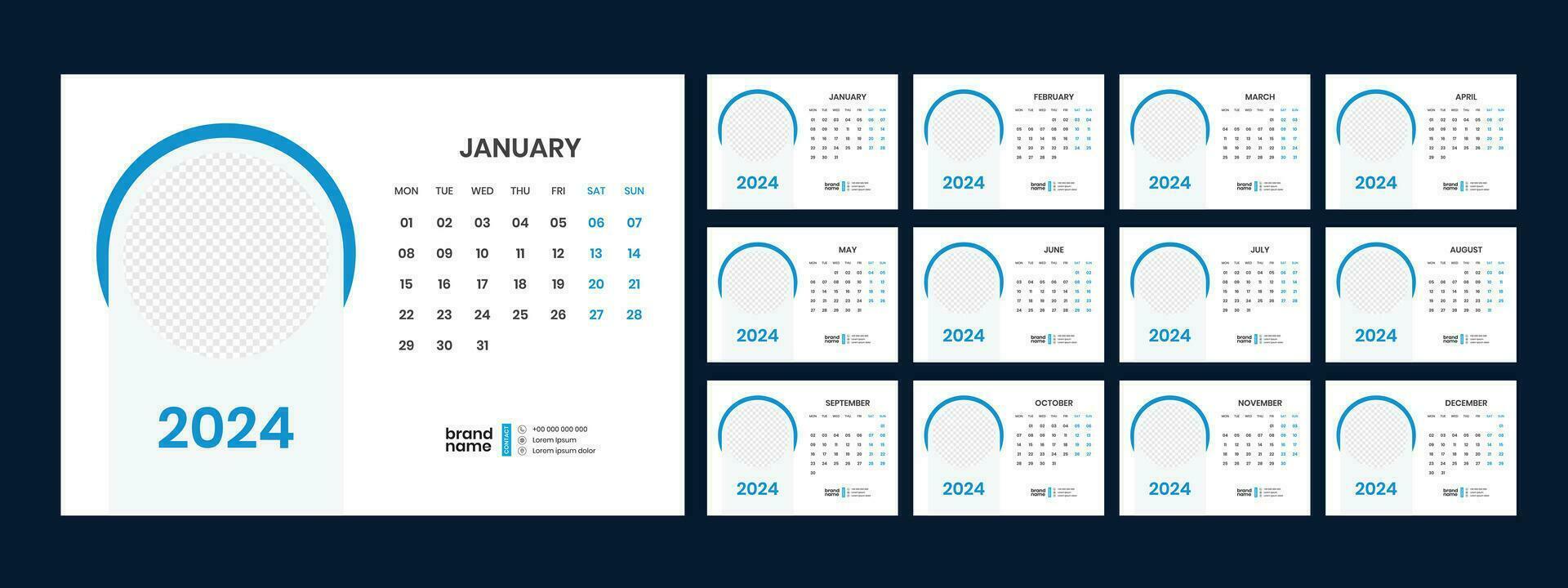 Desk Calendar Template 2024 vector