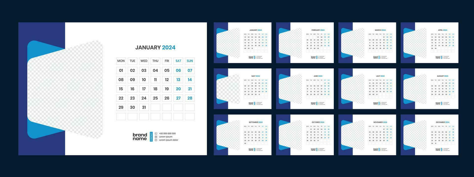 Desk Calendar Template 2024 vector