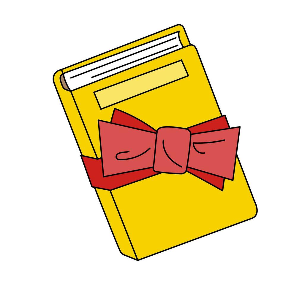 Thick yellow book tied in red gift ribbon vector