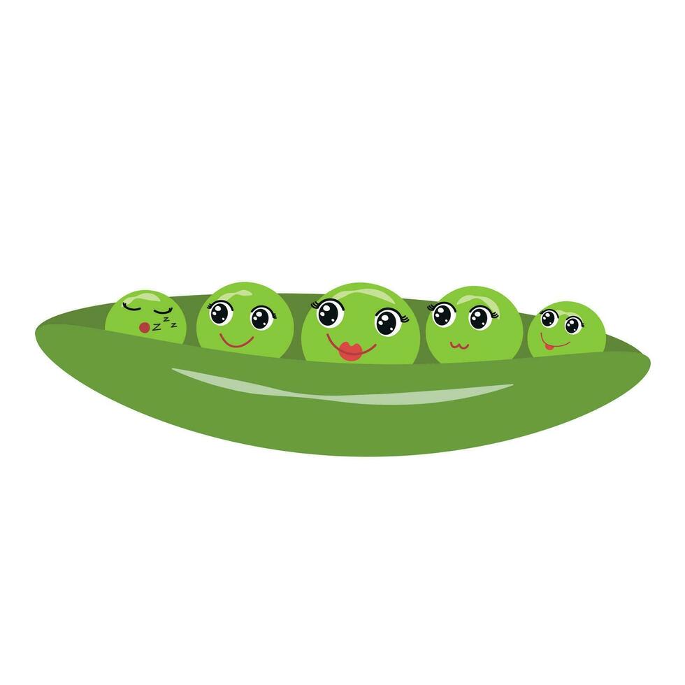 Funny peas with cartoon faces vector