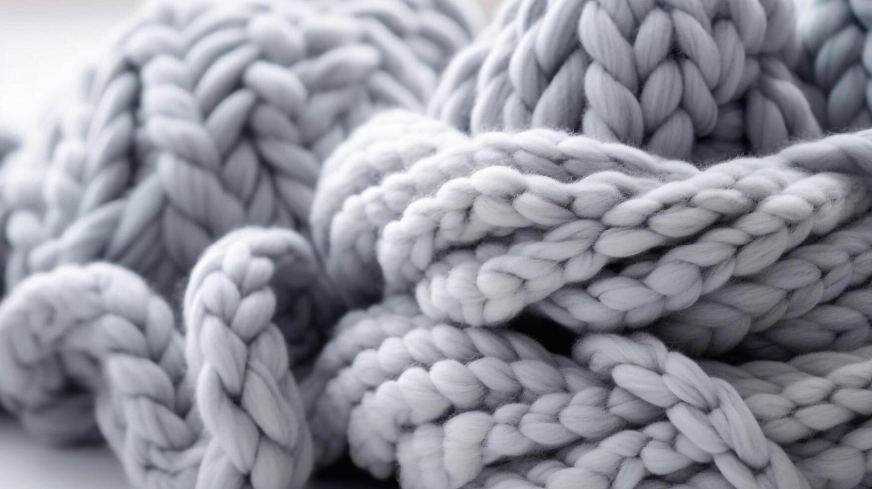 knitting by hands, on a soft gray background, tenderness, thick thread, in a modern style. photo