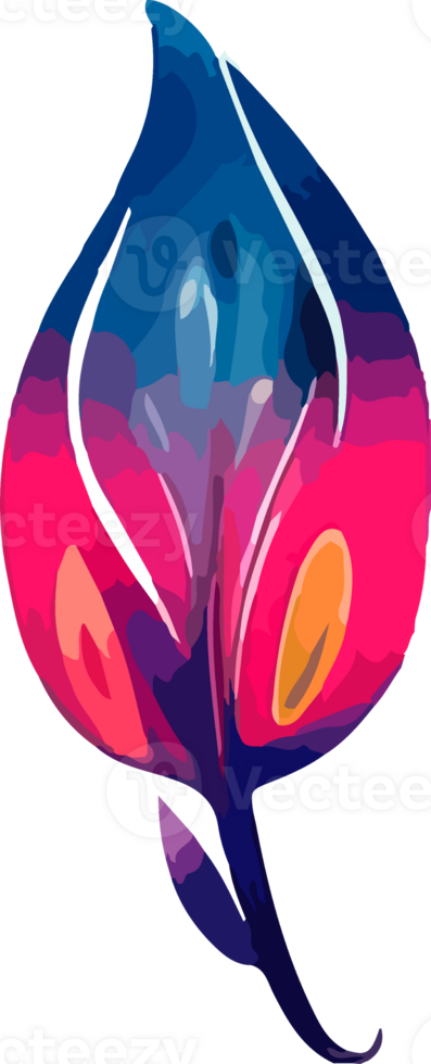 Watercolor bright feather in neon colors. Bright feather of a firebird or peacock. png