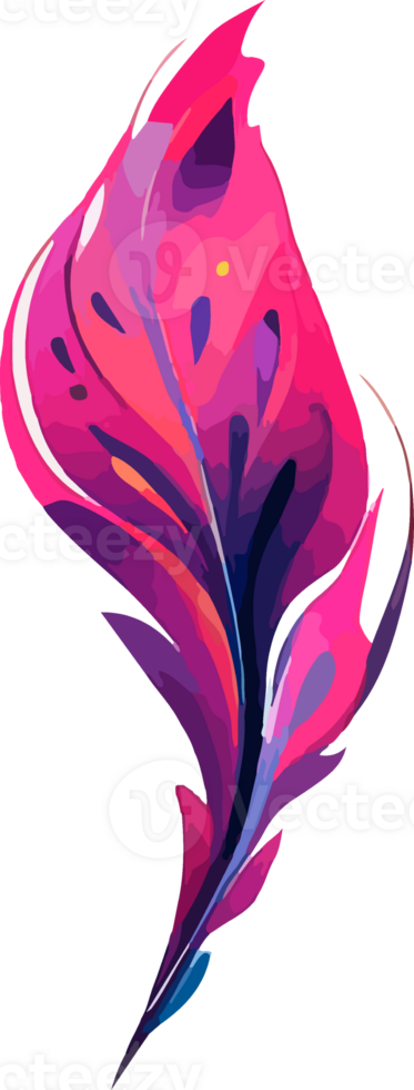 Watercolor bright feather in neon colors. Bright feather of a firebird or peacock. png