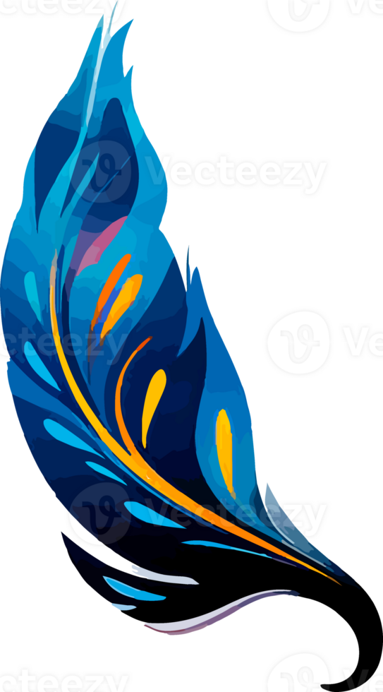 Watercolor bright feather in neon colors. Bright feather of a firebird or peacock. png