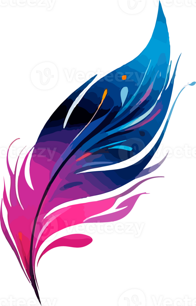 Watercolor bright feather in neon colors. Bright feather of a firebird or peacock. png