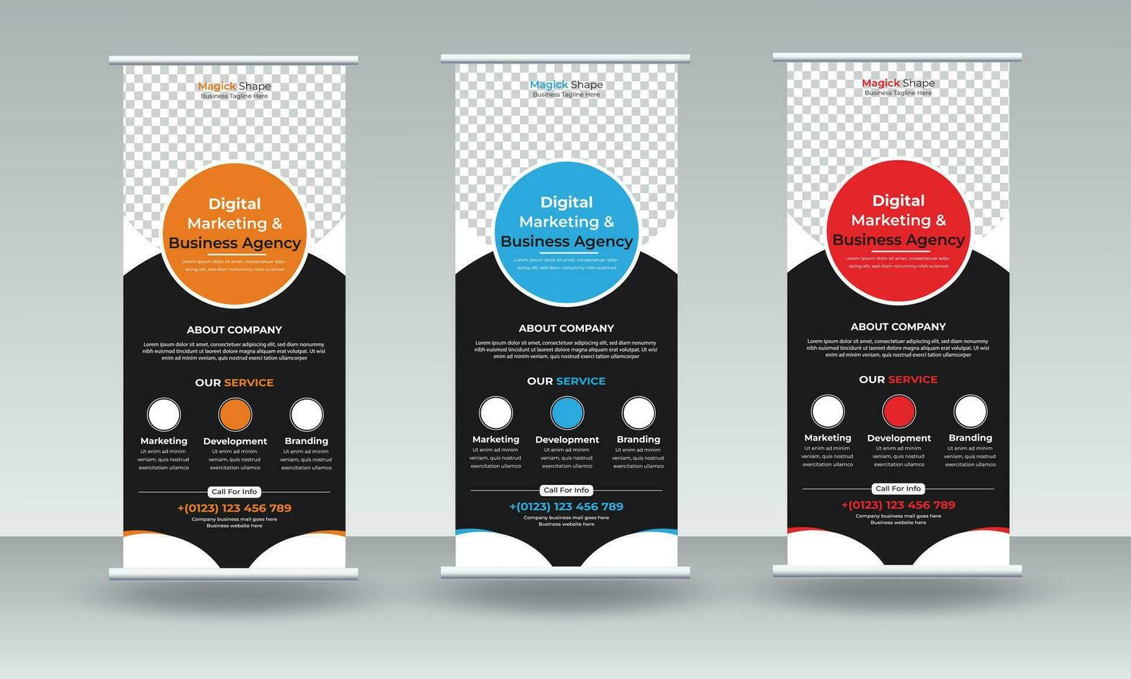 Corporate business standee rollup banner design vector template Pro Vector