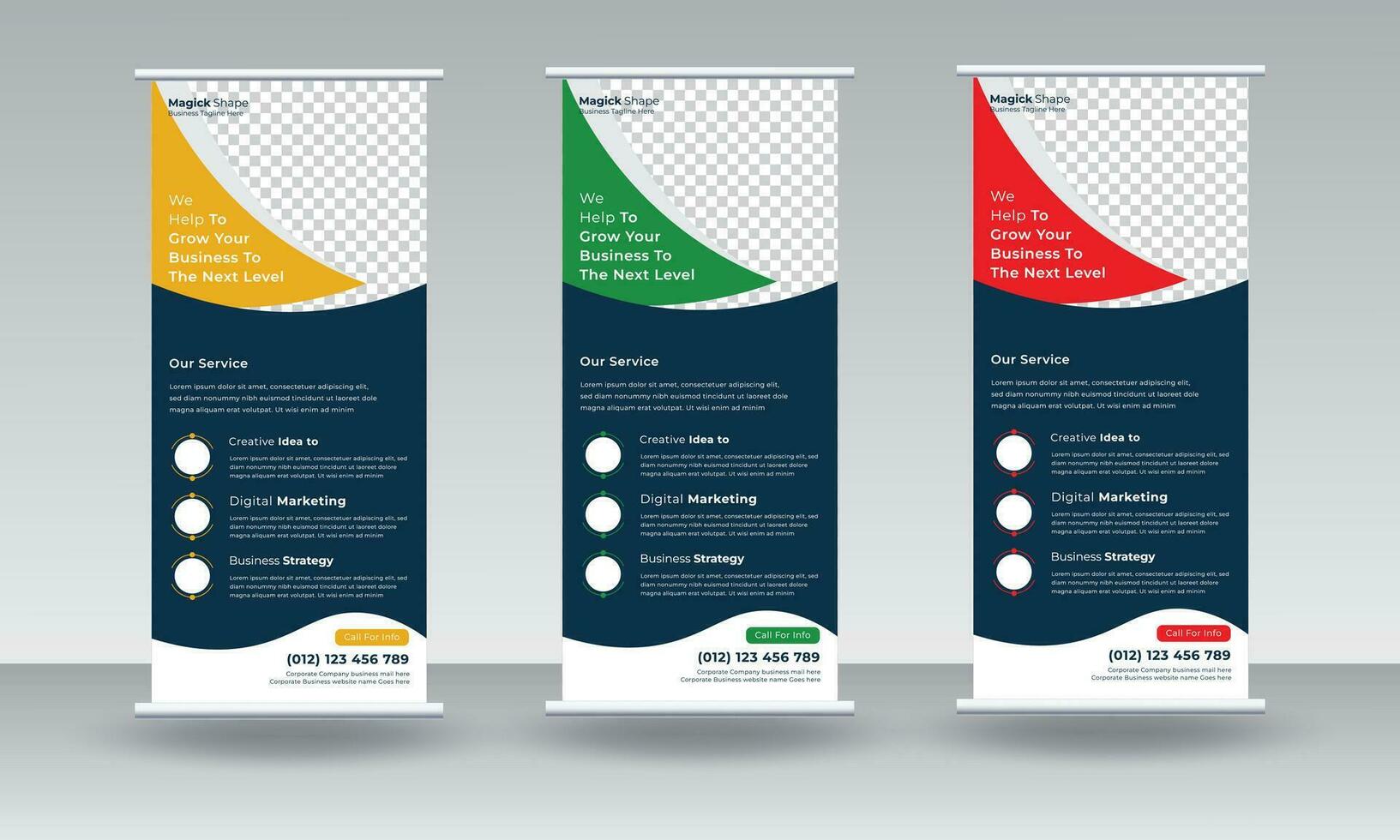 Corporate business standee rollup banner design vector template Pro Vector
