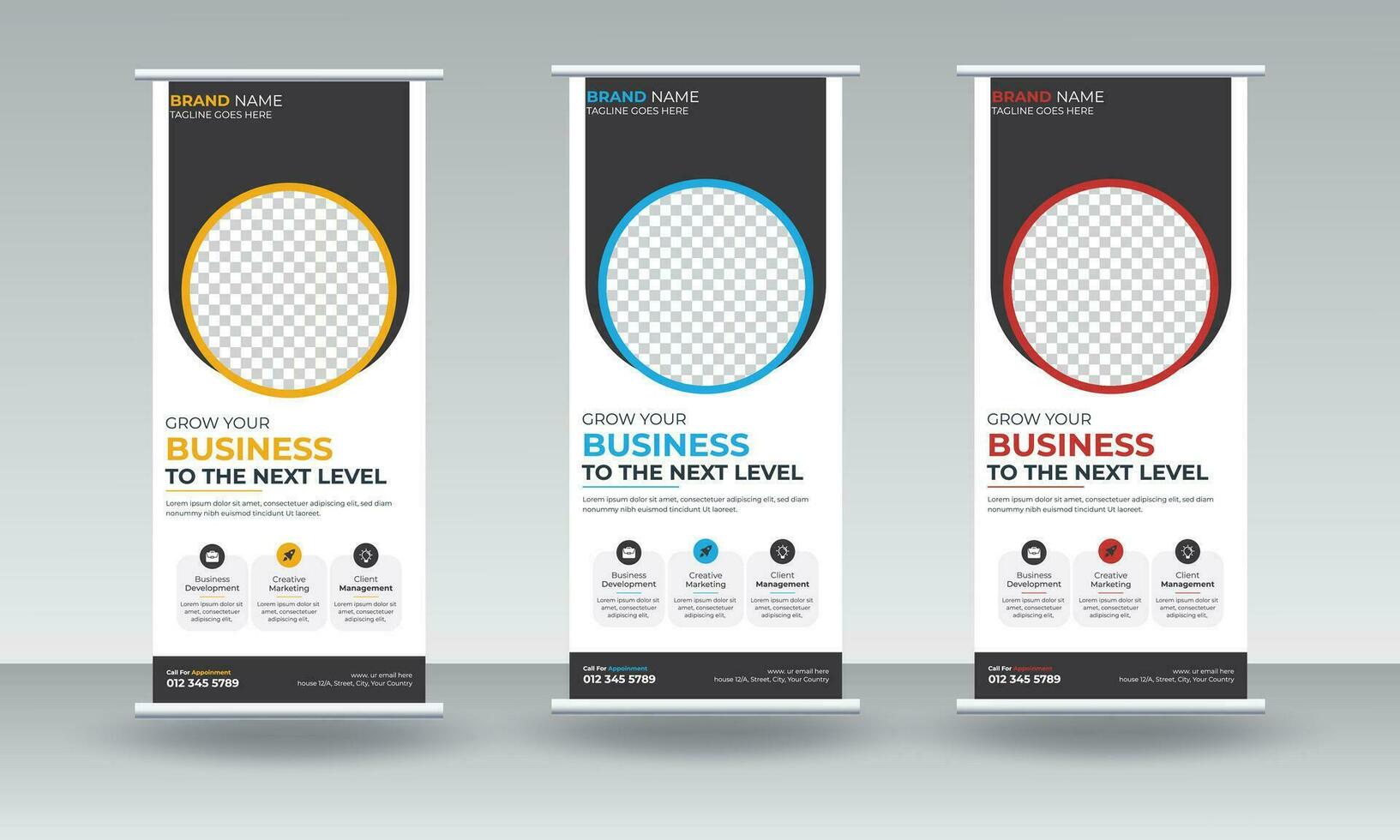 Corporate business standee rollup banner design vector template Pro Vector