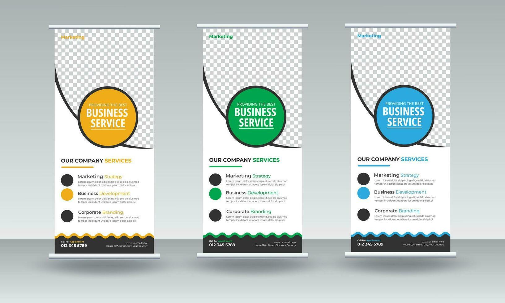 Corporate business standee rollup banner design vector template Pro Vector
