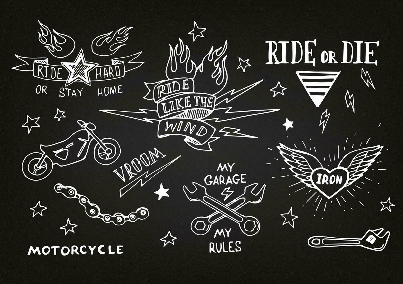Set of biker traditional tattoo design elements vector