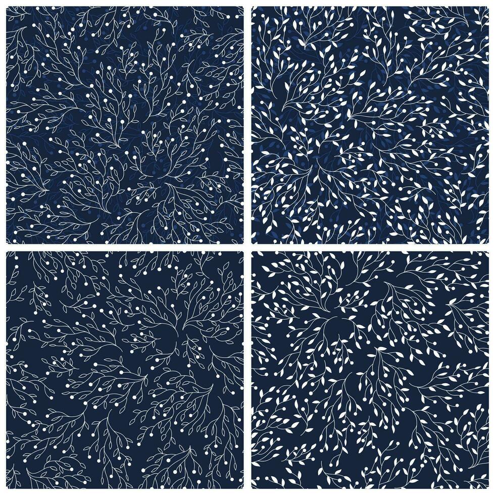 Set of indigo floral semlaess patterns vector
