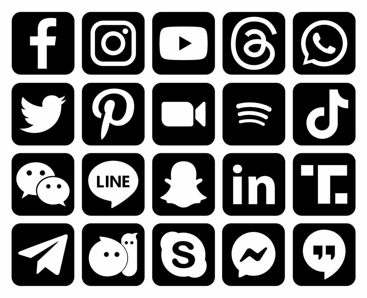 Collection of NEW popular social media icon. Facebook, Instagram, Youtube, Truth, Threads, Tiktok, Pinterest, Whatsapp, Twitter, and more. Editorial Logo Graphic. vector