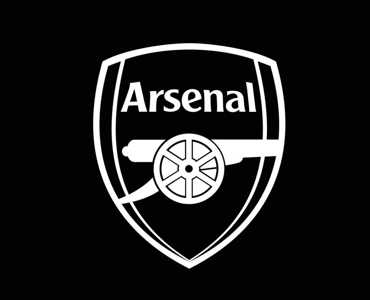 Arsenal Club Logo White Symbol Premier League Football Abstract Design Vector Illustration With Black Background