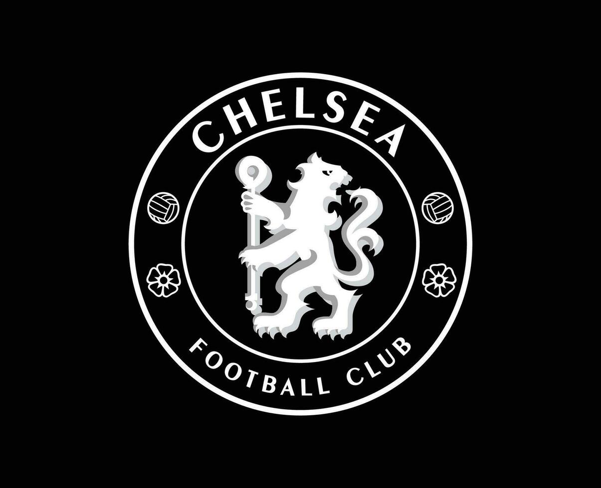 Chelsea club logo blanco símbolo primer ministro liga fútbol americano resumen diseño vector ilustración con negro antecedentes