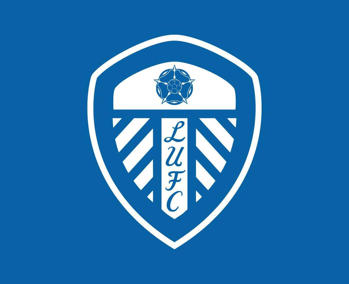 Leeds United Club Logo White Symbol Premier League Football Abstract Design Vector Illustration With Blue Background