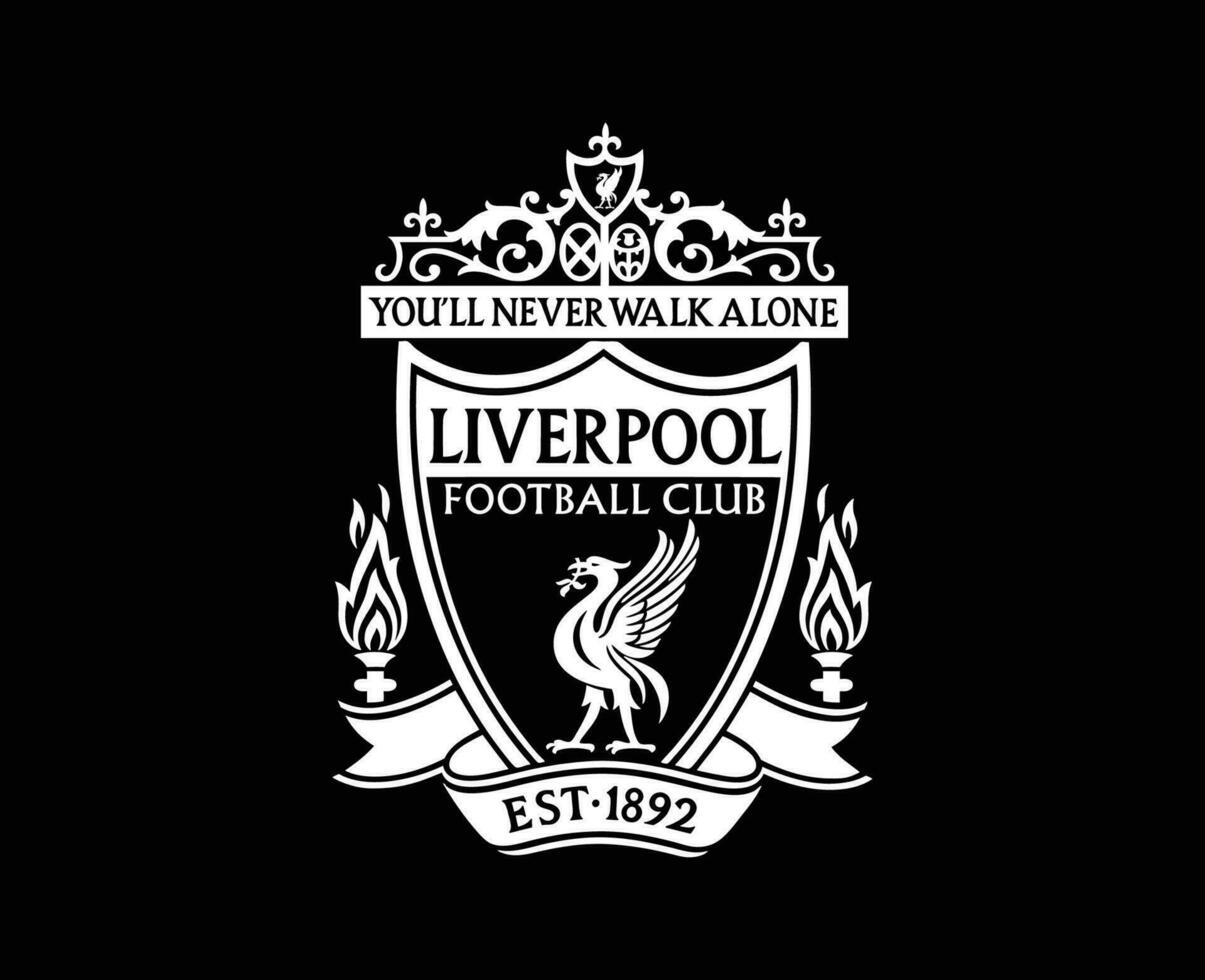 Liverpool club logo blanco símbolo primer ministro liga fútbol americano resumen diseño vector ilustración con negro antecedentes