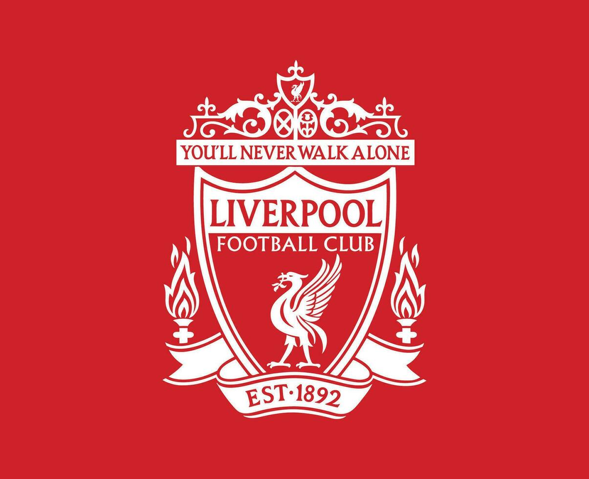 Liverpool Club Logo White Symbol Premier League Football Abstract Design Vector Illustration With Red Background