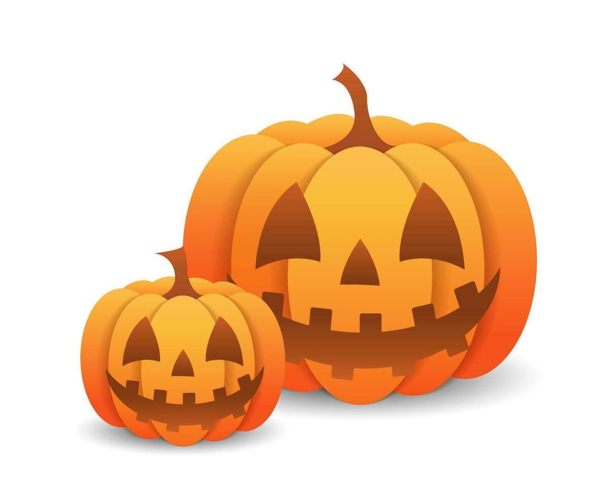 Halloween pumpkin vector illustration, Jack O Lantern isolated on white background. Scary orange picture with eyes and candle.