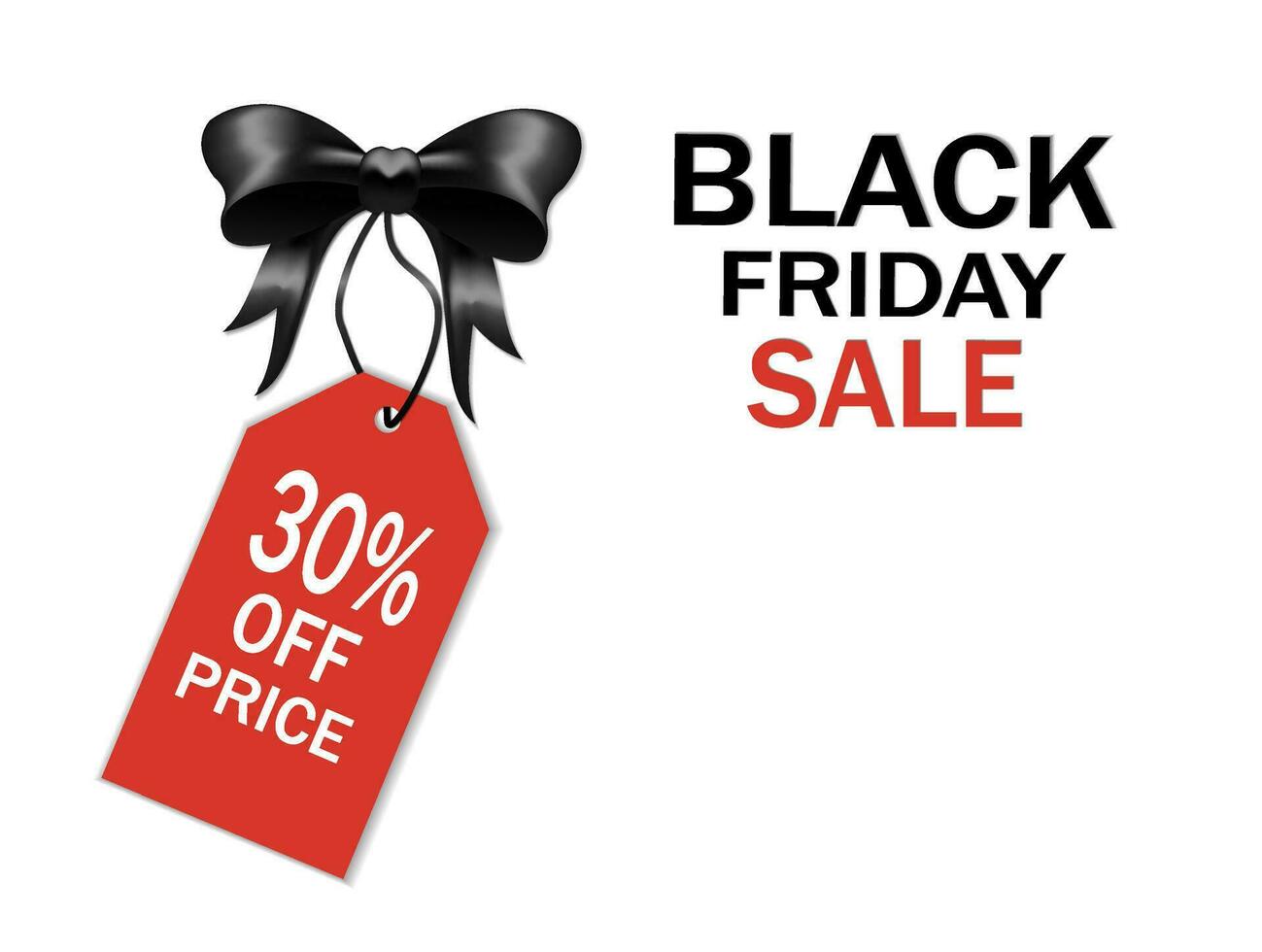 Decorative black bow with ribbons and price tag isolated on white for black friday sale design. Vector illustration