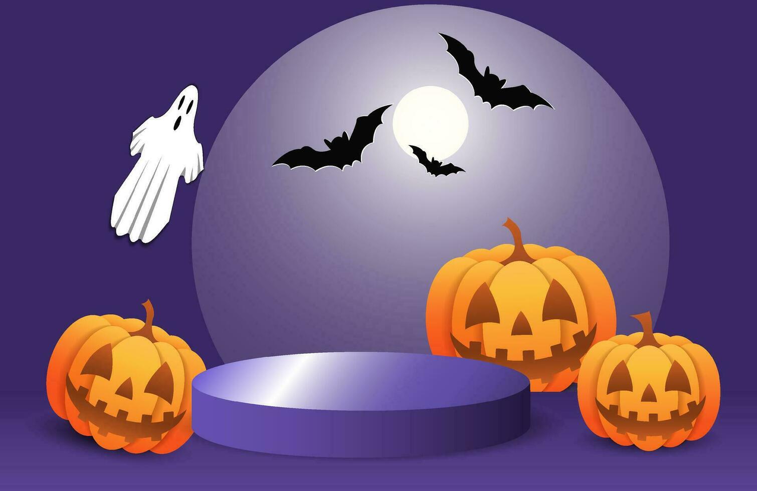 Podium for the presentation of goods on an violet studio background, the concept of Halloween sales, shopping, product advertising vector