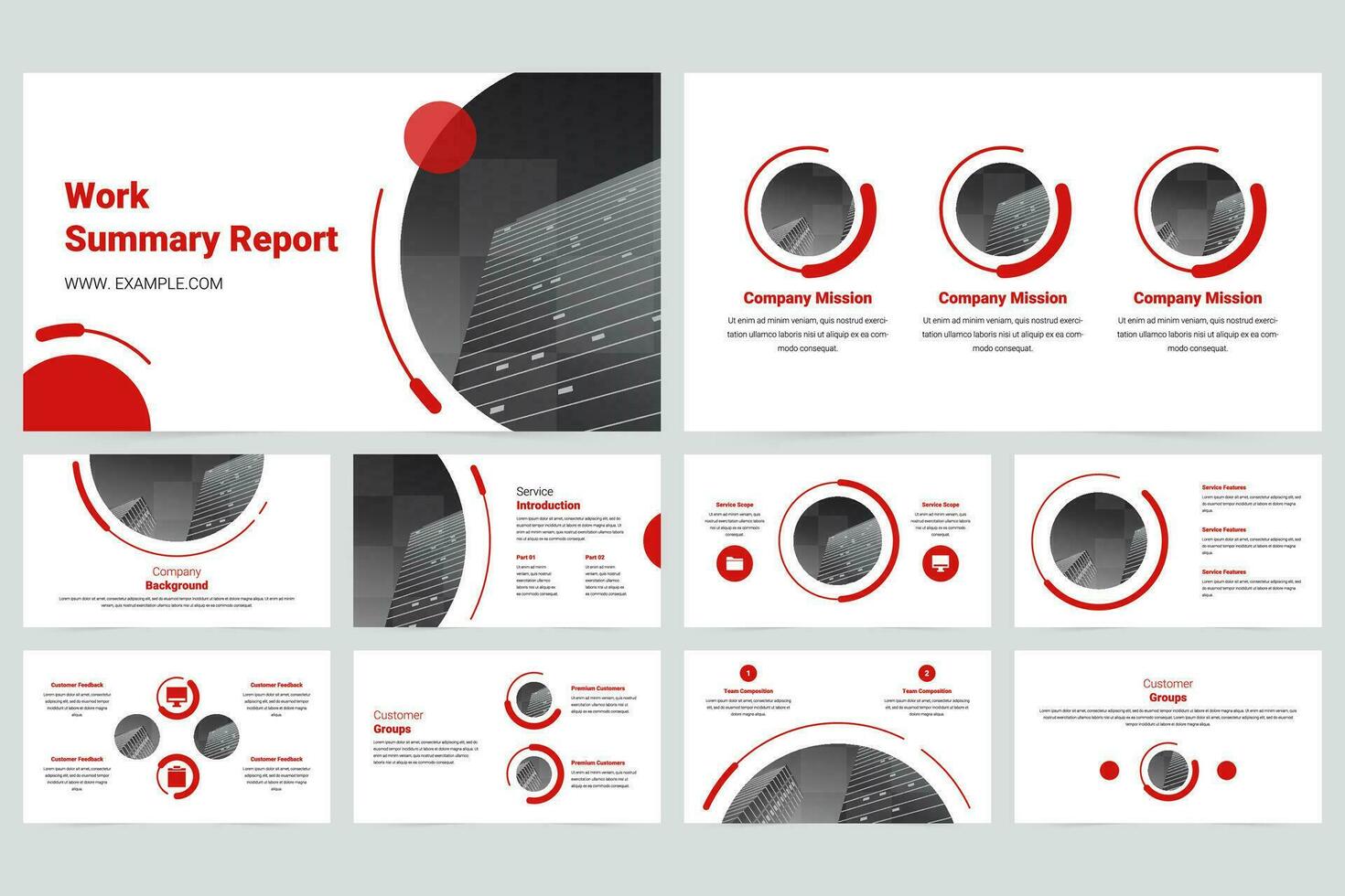 Red modern business work report slide presentation template vector