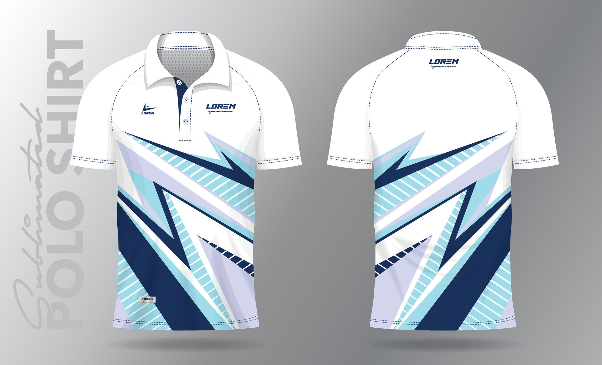 Sublimation blue Polo Shirt mockup template design for badminton jersey