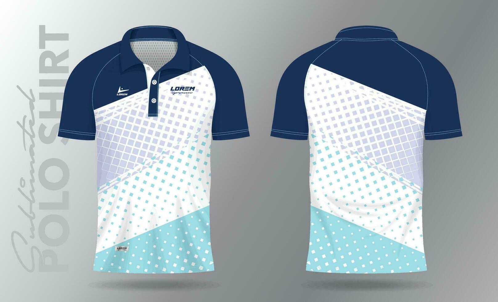 Sublimation blue Polo Shirt mockup template design for badminton jersey, tennis, soccer, football or sport uniform vector