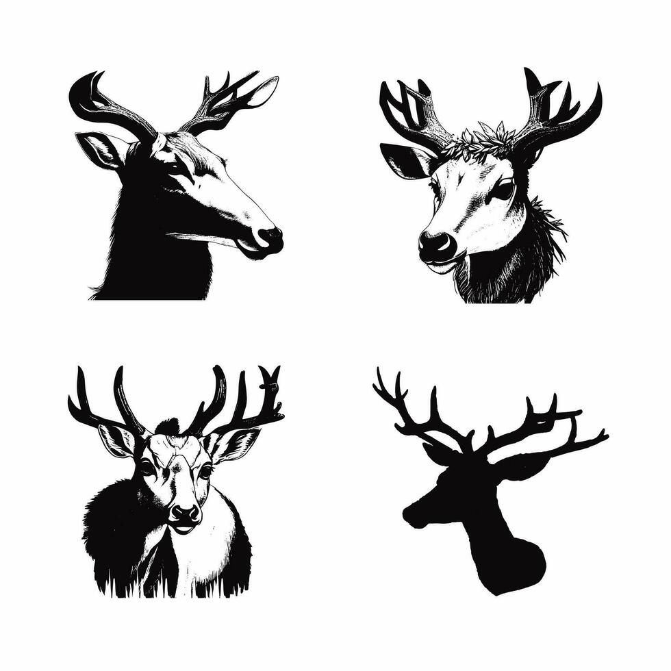 Stag antler Deer Hunting silhouette Vector set