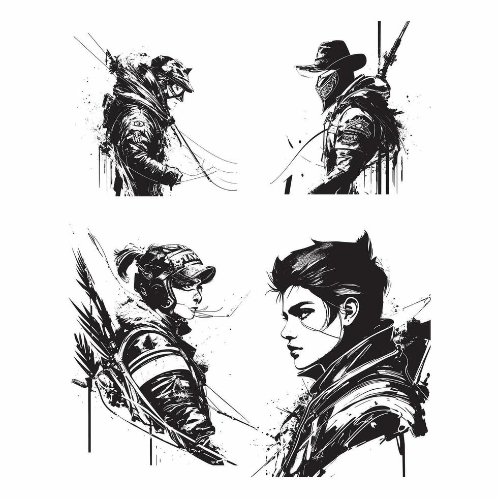 Silhouette Hunter Man Vector set