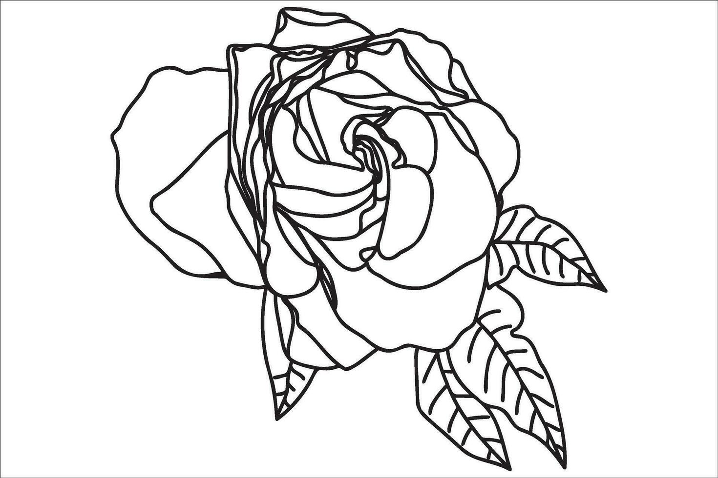 Black and white painted rose with leaves, intended for holidays, postcards, March 8, Valentine vector