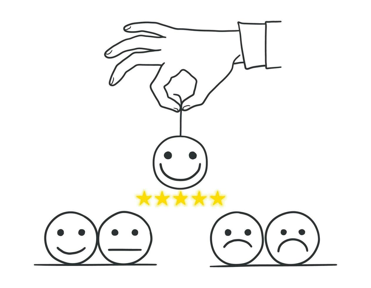 Positive feedback concept. Business hand give five-star rating. Minimal hand drawn vector illustration