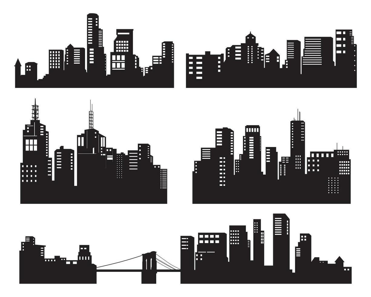 collection of silhouettes urban buildings isolated on white background vector