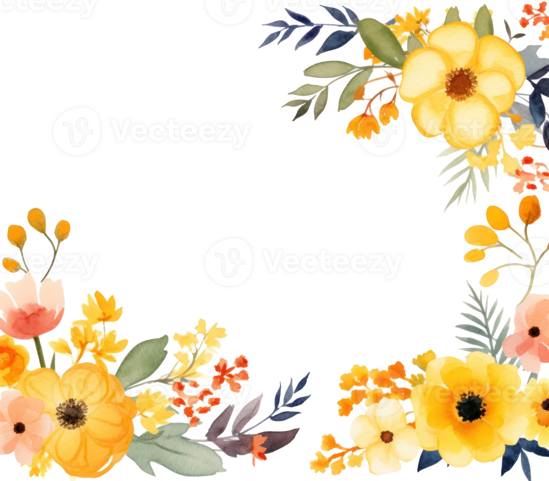 Watercolor floral frame. Illustration png