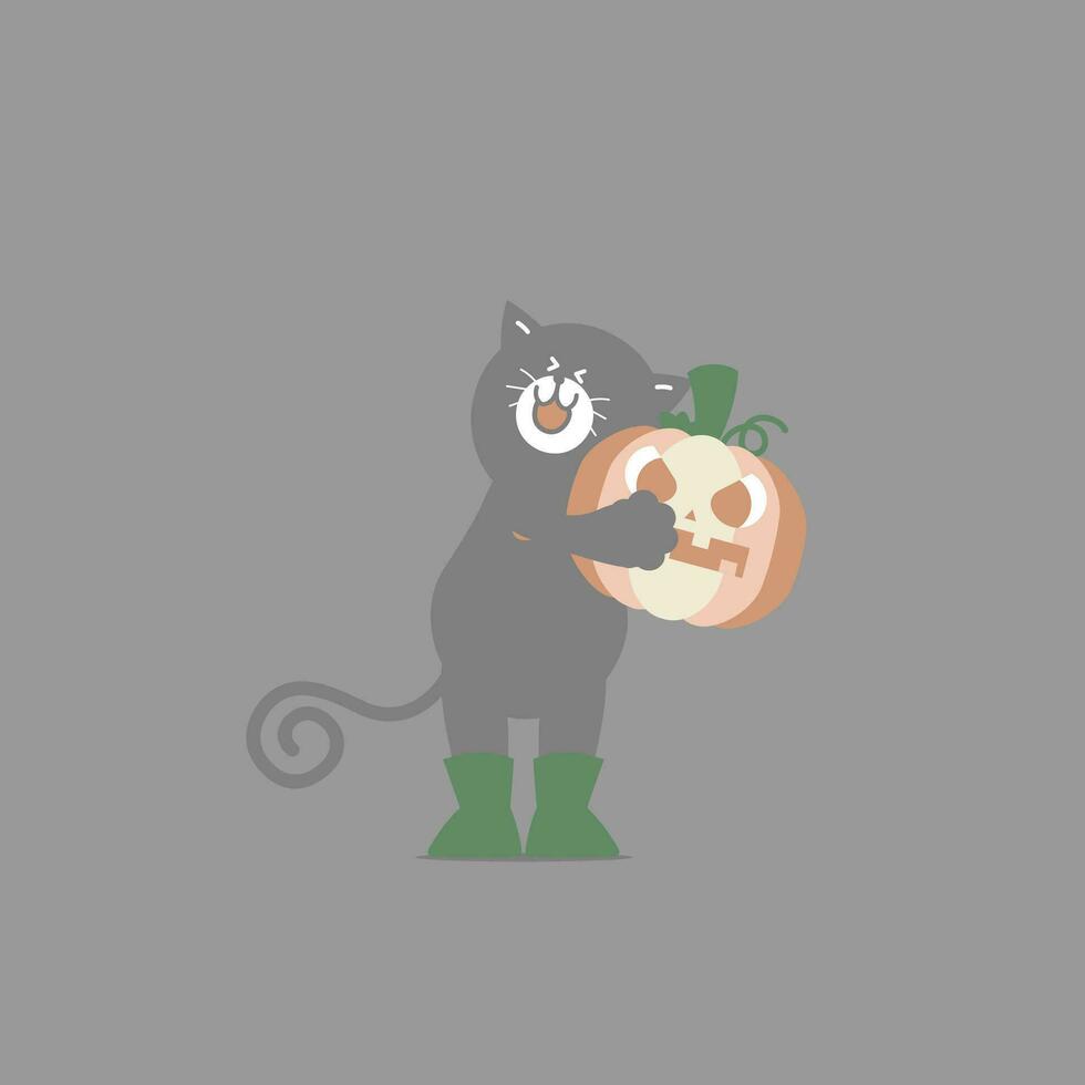 happy halloween holiday festival with cute black cat and pumpkin, flat vector illustration cartoon character design