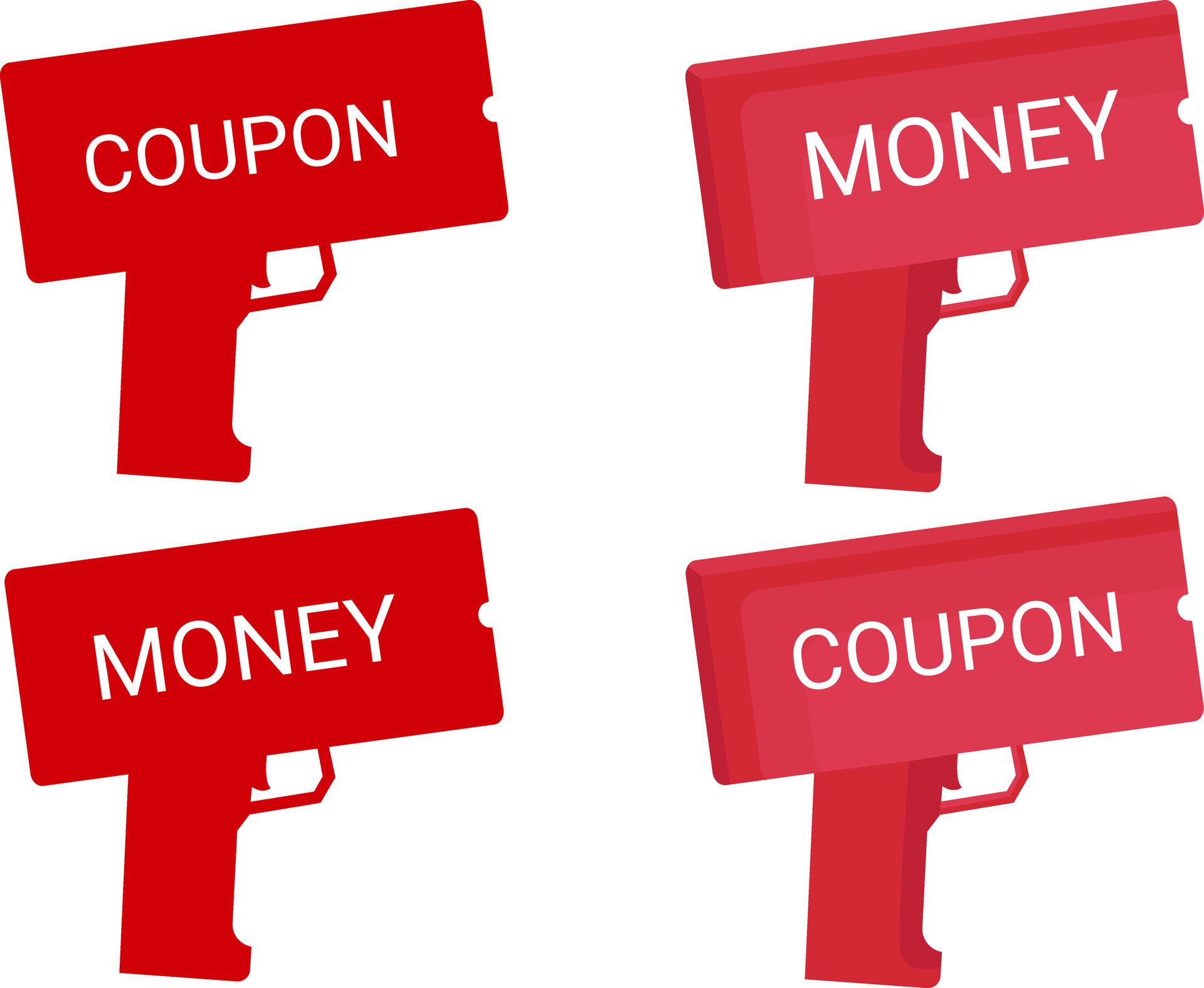 coupon gun, money gun, making money and coupons machine. Vector drawing