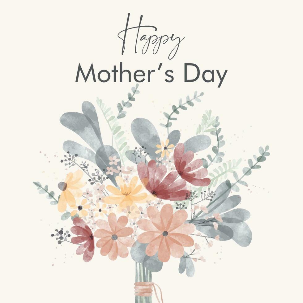 Flower vector Happy Mothers day greeting card. Spring floral patterns for post, card template design. Cute hand drawn bouquet decoration. Bloom watercolor illustration