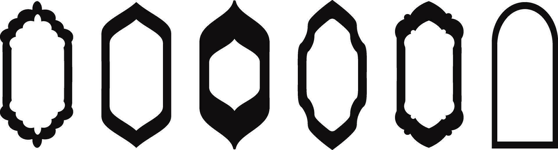 Set of black and white silhouettes of Islamic windows.Arab frame set.Ramadan kareem simbol icon. vector