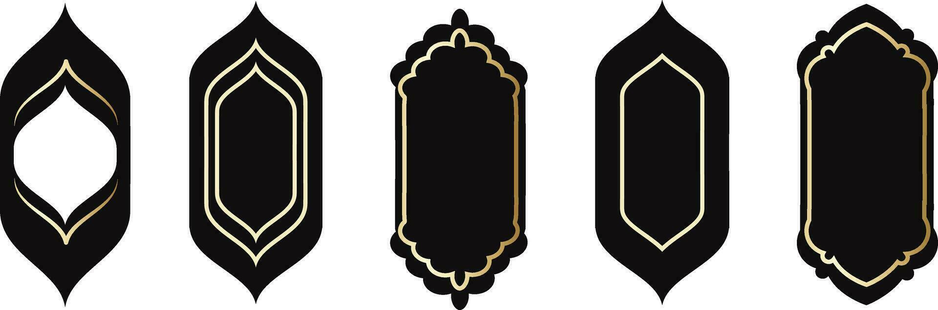 Set of black and white silhouettes of Islamic windows.Arab frame set.Ramadan kareem simbol icon. vector