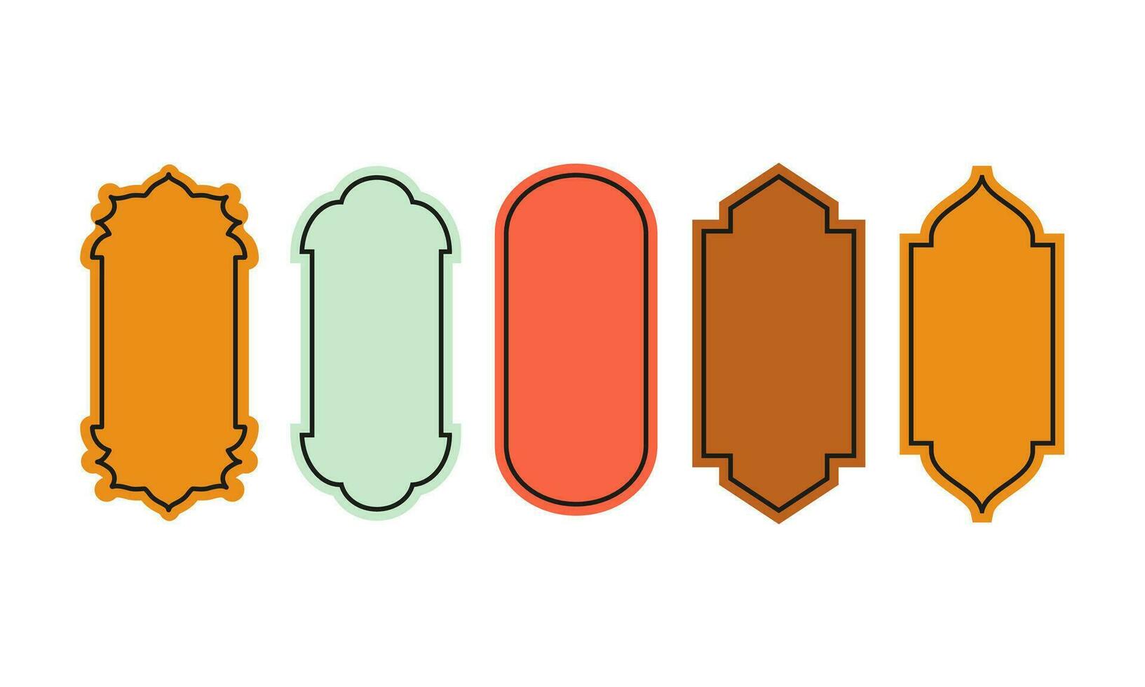 Set of colored and white silhouettes of Islamic windows.Arab frame set.Ramadan kareem simbol icon. vector