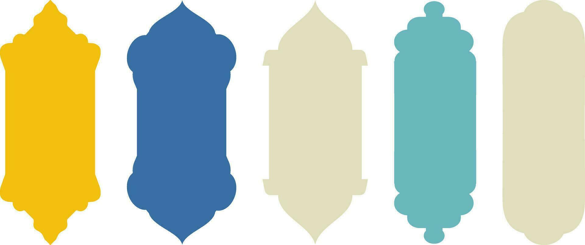 Set of colored and white silhouettes of Islamic windows.Arab frame set.Ramadan kareem simbol icon. vector