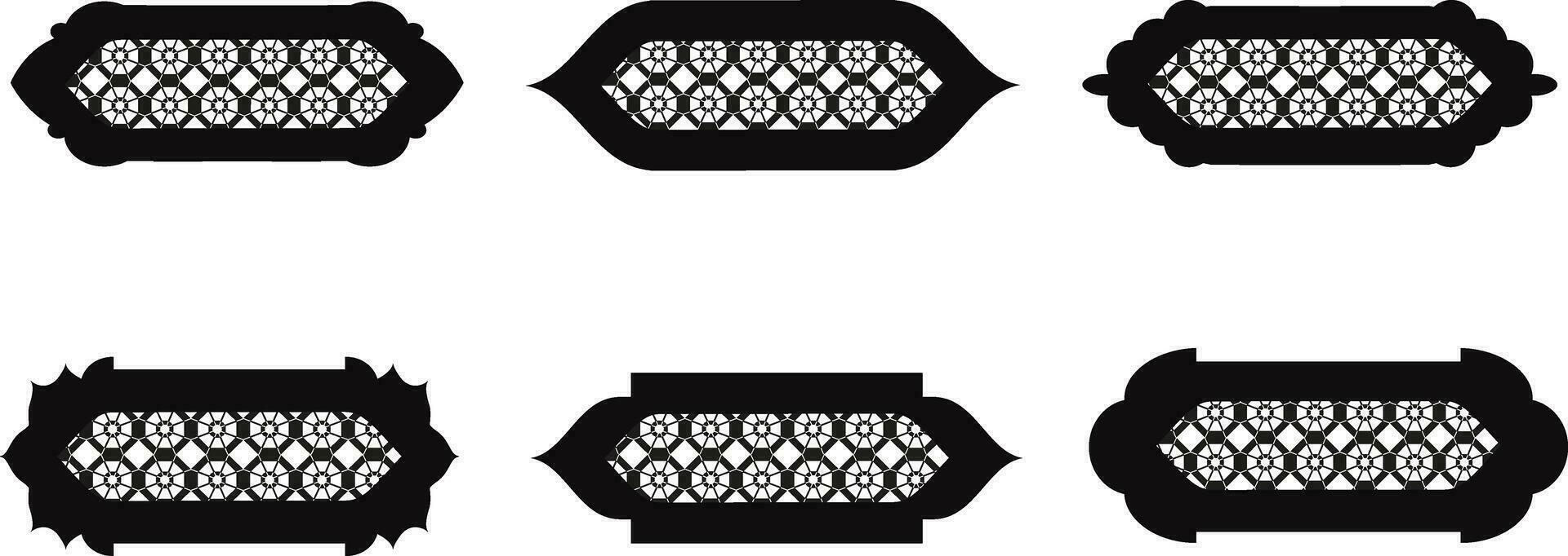 Set of black and white silhouettes of Islamic windows.Arab frame set.Ramadan kareem simbol icon. vector