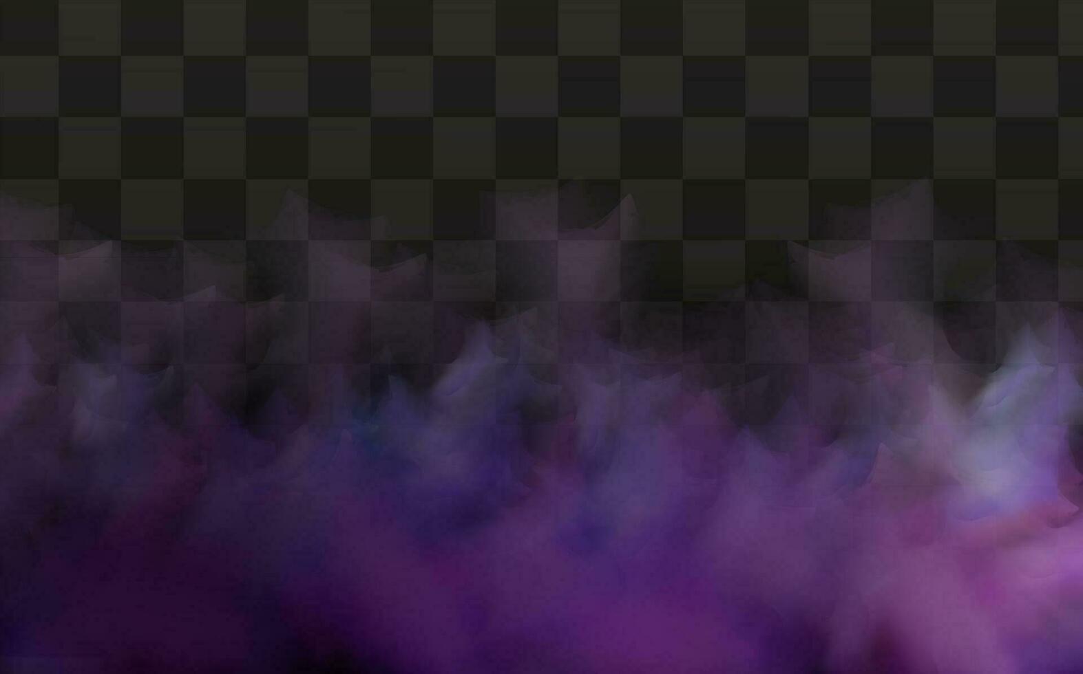 Realistic scary mystical fog in night Halloween. Purple poisonous gas, dust and smoke effect on transparent dark background.Vector illustration. vector