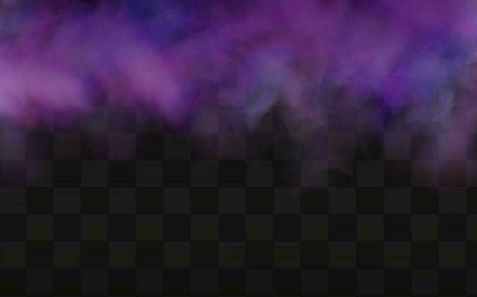 Realistic scary mystical fog in night Halloween. Purple poisonous gas, dust and smoke effect on transparent dark background.Vector illustration. vector